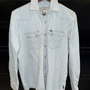 Howler Men's Medium Dust Up Denim Western Shirt Pearl Snap Cowboy Camp Hiking